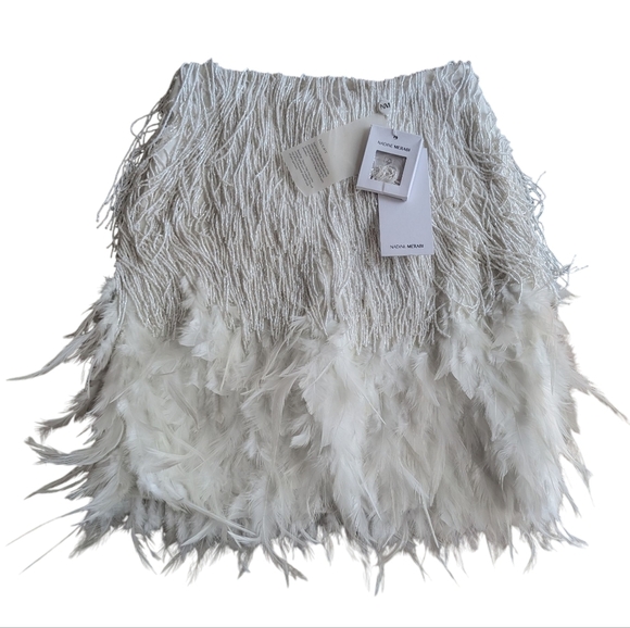 NWT Nadine Merabi Sara Beaded Fringe Feathered Skirt Size XS/2 - Picture 4 of 11